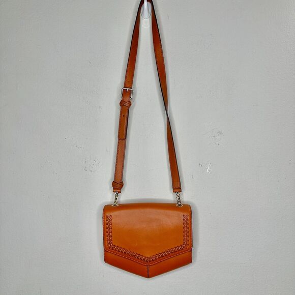 NWOT Sandro Camel Leather Crossbody Bag Lou MM Curcuma Adjustable Strap Purse - Picture 4 of 15